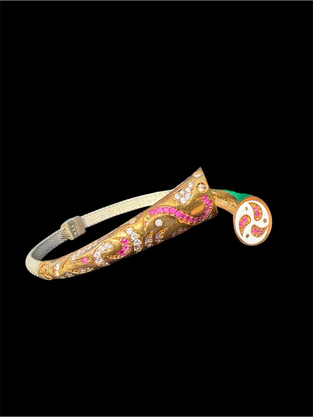 Vintage 925 Sterling Silver Gold Gilt Snake Bypass Bangle Bracelet